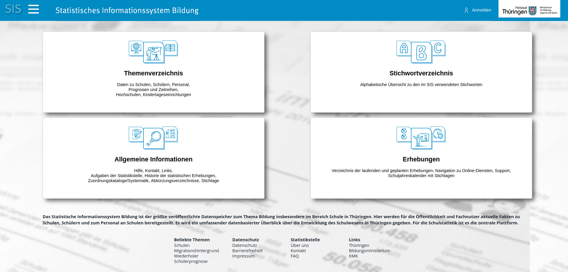 Bild der Startseite des Statistischen Informationssystems Bildung